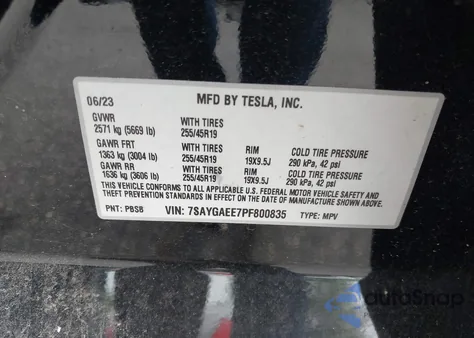 2023 Tesla Model Y Awd/Long Range Dual Motor All-Wheel Drive from USA, damaged, VIN 7SAYGAEE7PF800835